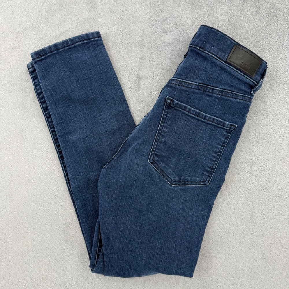 Express Womens Dark Wash Slim‎ Straight Stretch Denim Jeans Blue Size 2 R
